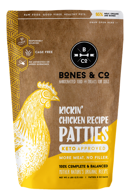 Bones & Co. Kickin' Chicken Recipe Raw Frozen Patties Dog Food